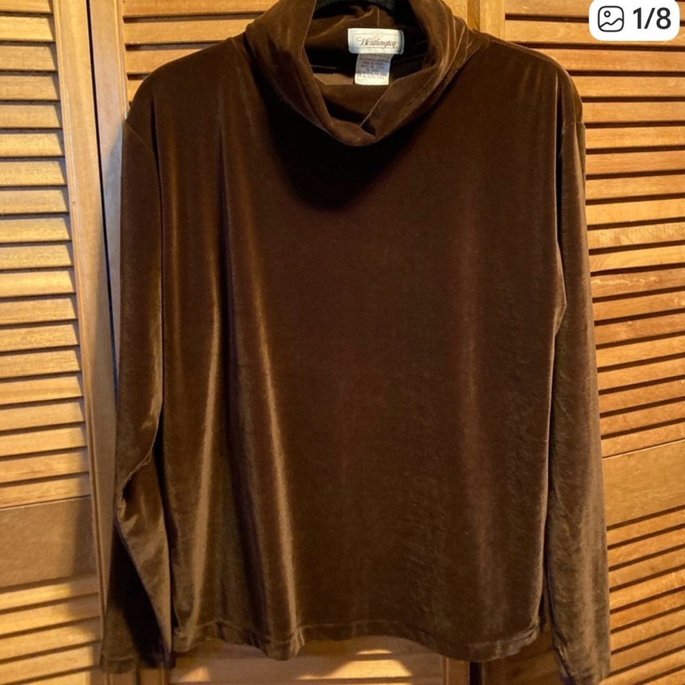 Worthington Chocolate Brown Velvet Turtleneck Top